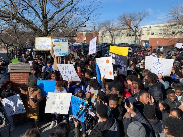 Students from Chicago's Lincoln Park High School staged a walkout Monday morning to protest the suspension of school leaders and the boy's varsity basketball season.