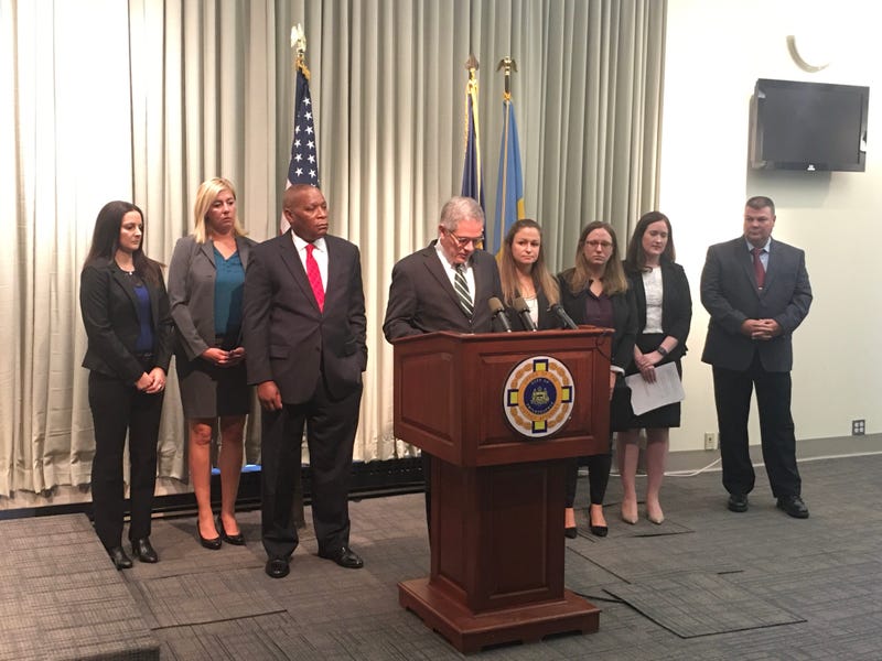 District Attorney Larry Krasner is shown with special victims detectives and assistant district attorneys.
