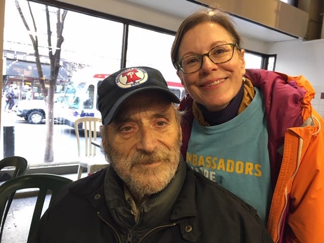 Terez Guiliana, a Project HOME ambassador dubbed the "Reading Terminal Angel" and her friend John Silvetti.