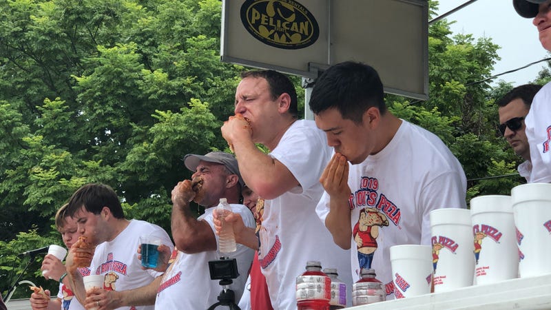 World Champion competitive eater Joey Chesnut won the first ever Fat Boy’s Pizza Championship Sunday afternoon.