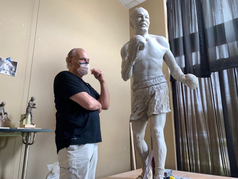 Sculptor Carl LeVotch and the sculpture of Jersey Joe Walcott