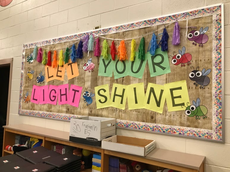 Fountain Inn Elementary Fireflies Board on the first day of school in 2020 - Emily Gill