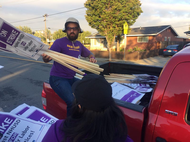Picket signs are unloaded as teachers launch strike in New Haven Unified district