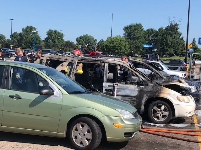 Burned out van in Fridley