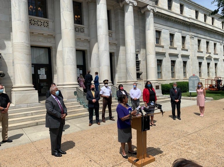 Dr. Joan Duvall Flynn at the announcement that Delaware County is creating a criminal justice reform task force