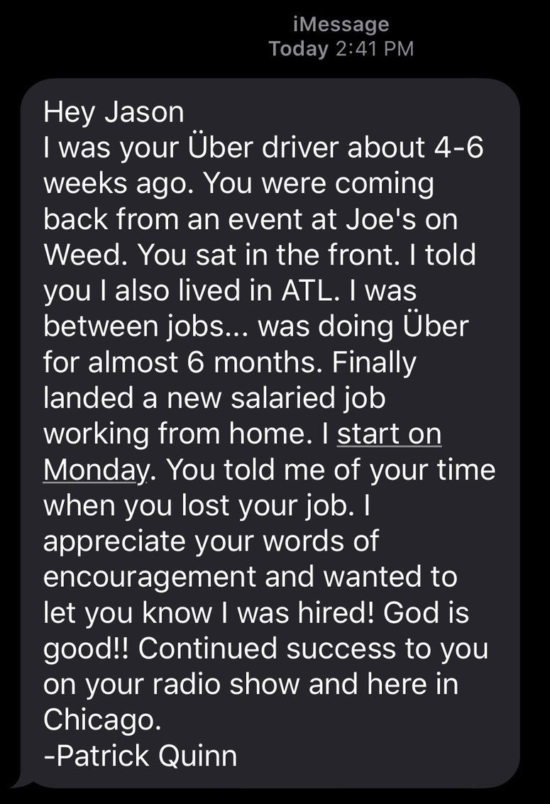 Uber driver, Jason Pullman, Good Vibes, New job