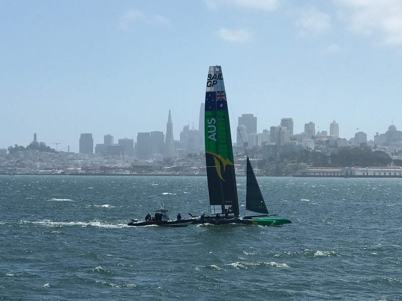 Teams from six countries are competing in a race on high-speed catamarans in the San Francisco Bay in May 2019.