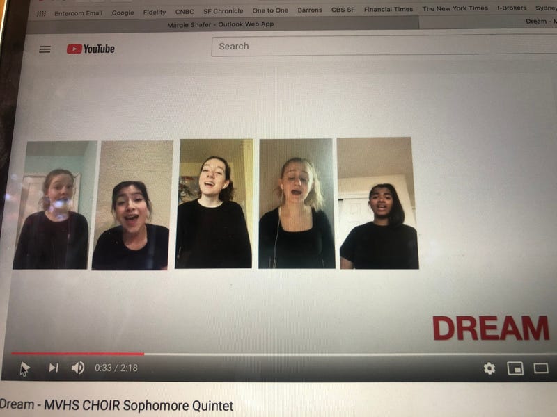 A sophomore girl's quintet from Mountain View High School sings virtually.