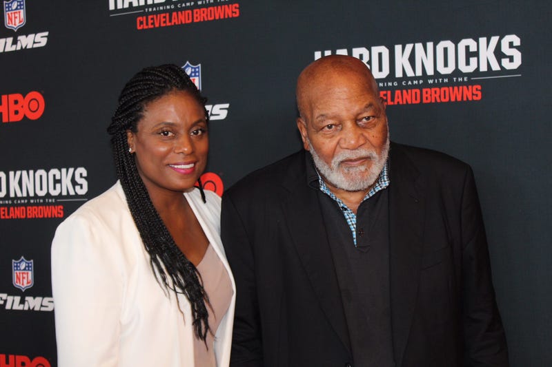 Browns Hall of Famer Jim Brown with his wife at the premiere of Hard Knocks