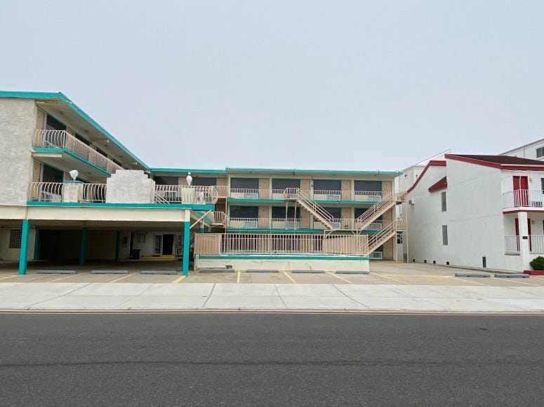 Empty motel parking lots in the Wildwoods
