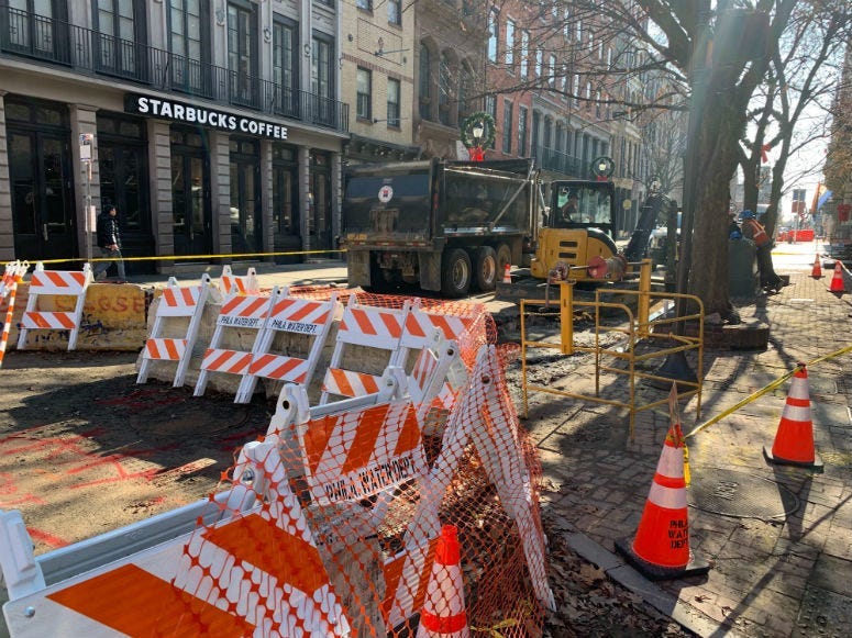 Officials say the break in the eight inch water main in Old City caused damage to other underground electric and telephone lines near it.