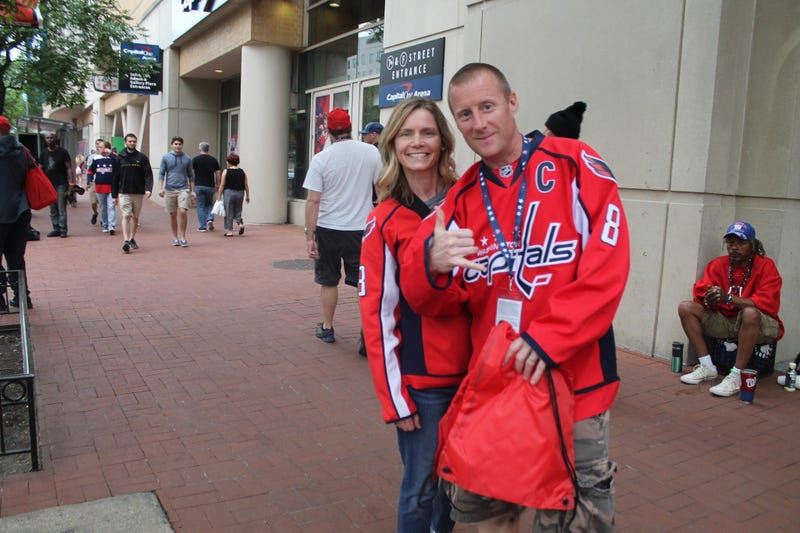 The 106.7 The Fan Street Team hangs out with fans before the Capitals vs. Penguins game at the Capitol One Arena.
