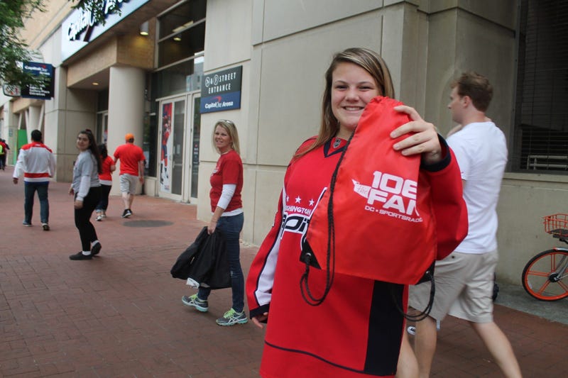 The 106.7 The Fan Street Team hangs out with fans before the Capitals vs. Penguins game at the Capitol One Arena.