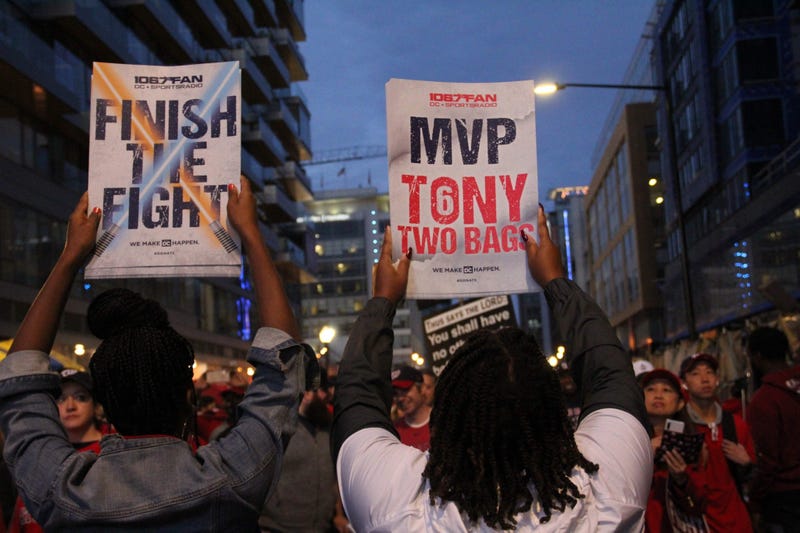 "Finish The Fight" fight cards were handed out before Game 4 at Nationals Park on Saturday, October 26.