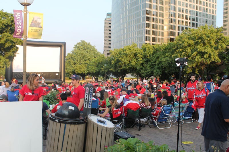 The 106.7 The Fan Street Team joins fans at a live viewing of the Capitals vs. Lighting game at Gateway Park, Rosslyn, VA.