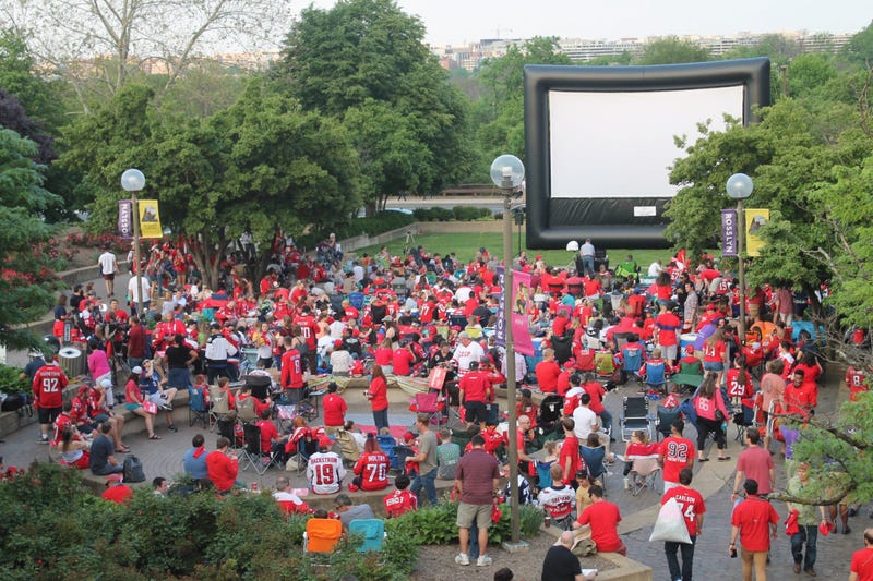 The 106.7 The Fan Street Team joins fans at a live viewing of the Capitals vs. Lighting game at Gateway Park, Rosslyn, VA.