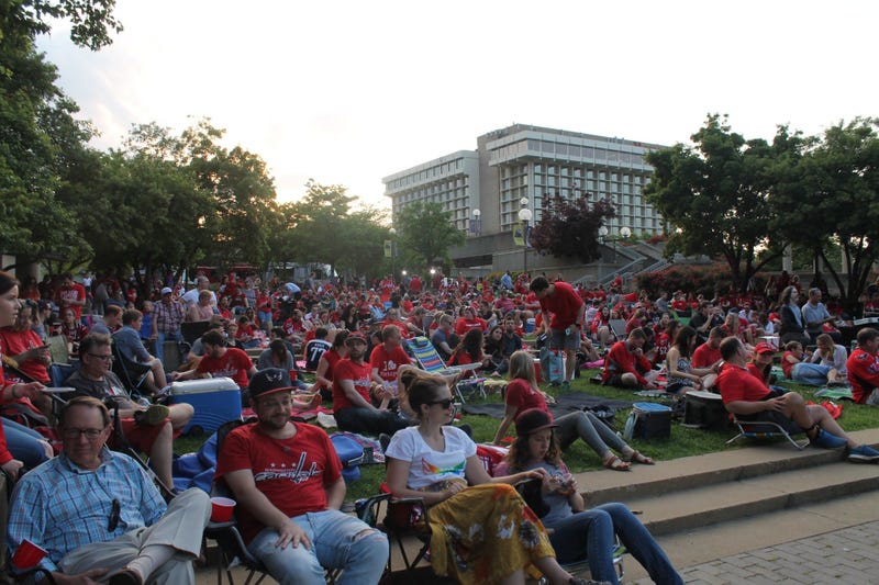 The 106.7 The Fan Street Team joins fans at a live viewing of the Capitals vs. Lighting game at Gateway Park, Rosslyn, VA.