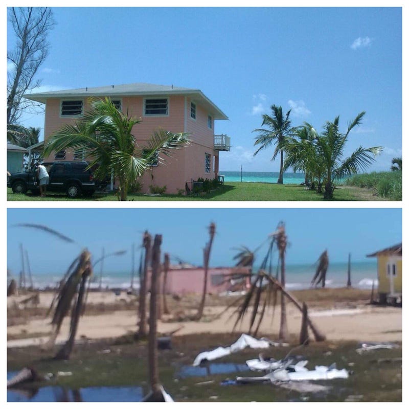 a before-and-after photograph of the Nagy-Bonner's vacation home on Grand Bahama Island in the Bahamas