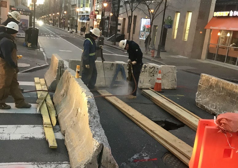 Crews are on the scene after a sinkhole forms in Center City.