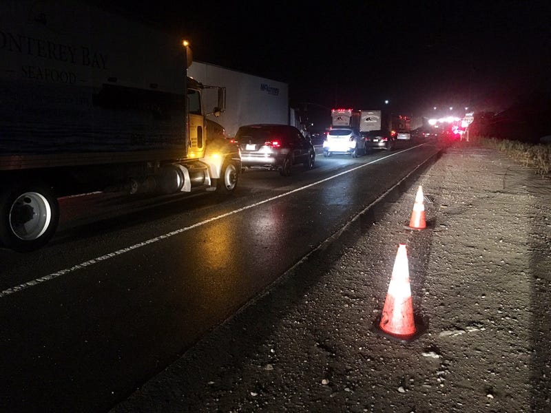 A big-rig truck crashed on I-680 and spilled fuel on the freeway, causing major traffic congestion near Fremont on Sept. 16, 2019 .