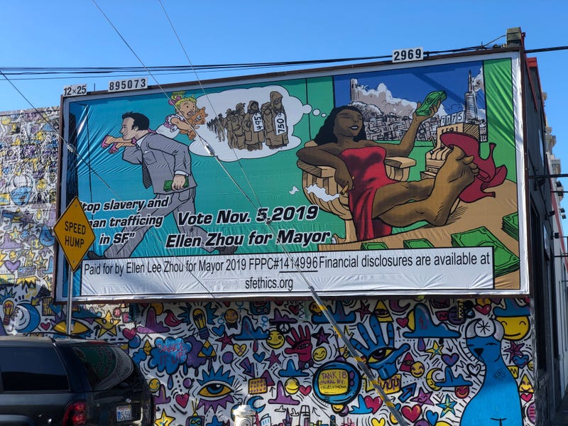 San Francisco mayoral candidate Ellen Zhou has been criticized for displaying this billboard.