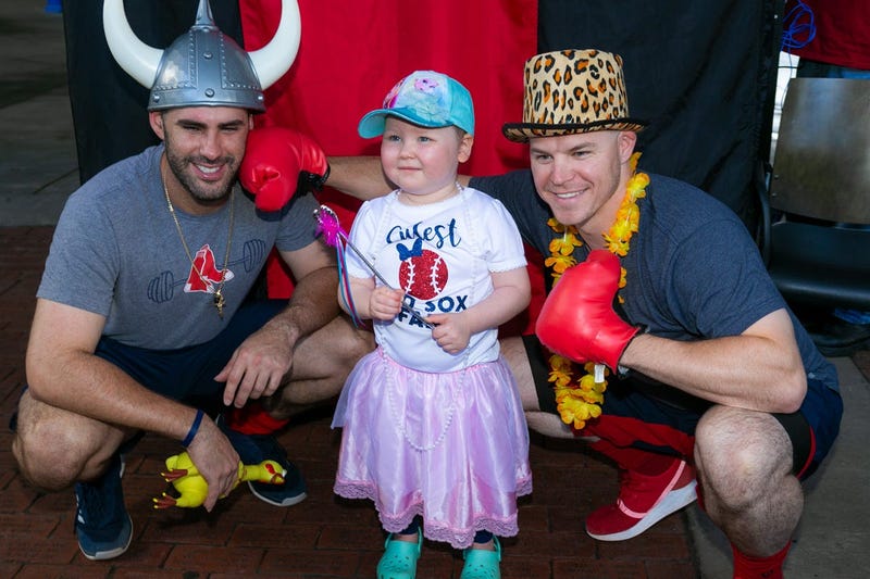 Hannah Serpa, 3, b-cell acute lymphoblastic leukemia, being silly with J.D. Martinez and Brock Holt.