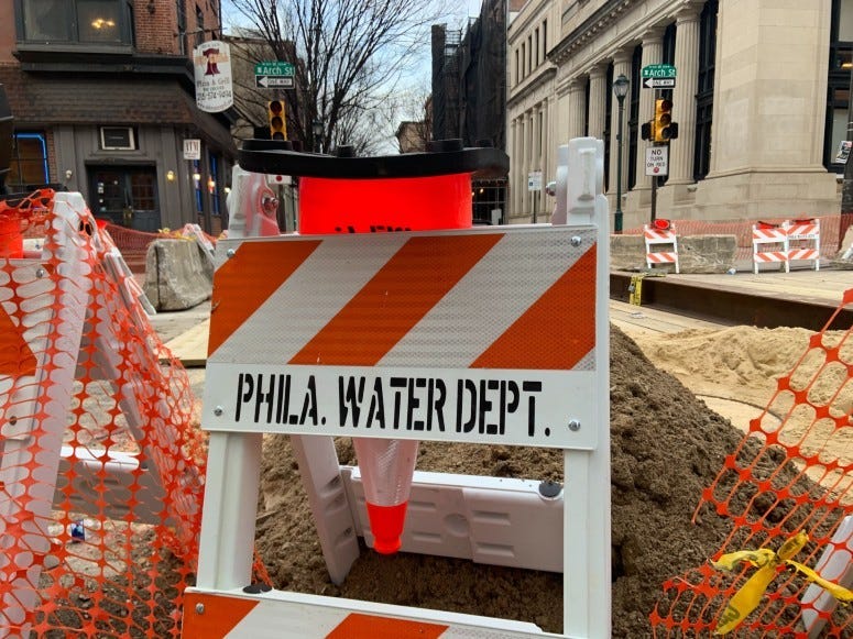 Repair work on Third and Arch Streets after a water main break in January.