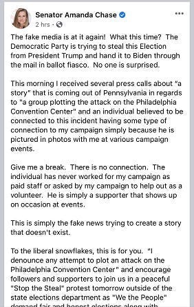 Seantor Amanda Chase Facebook post. (Facebook)