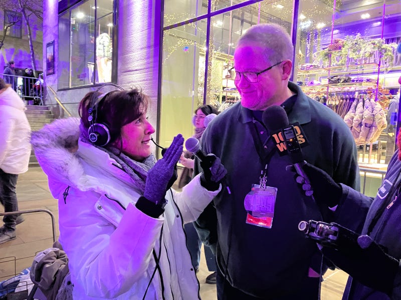1010 WINS/WCBS 880 reporter Carol D'Auria speaking with Rockefeller Center's Head Gardener Erik Pauze.