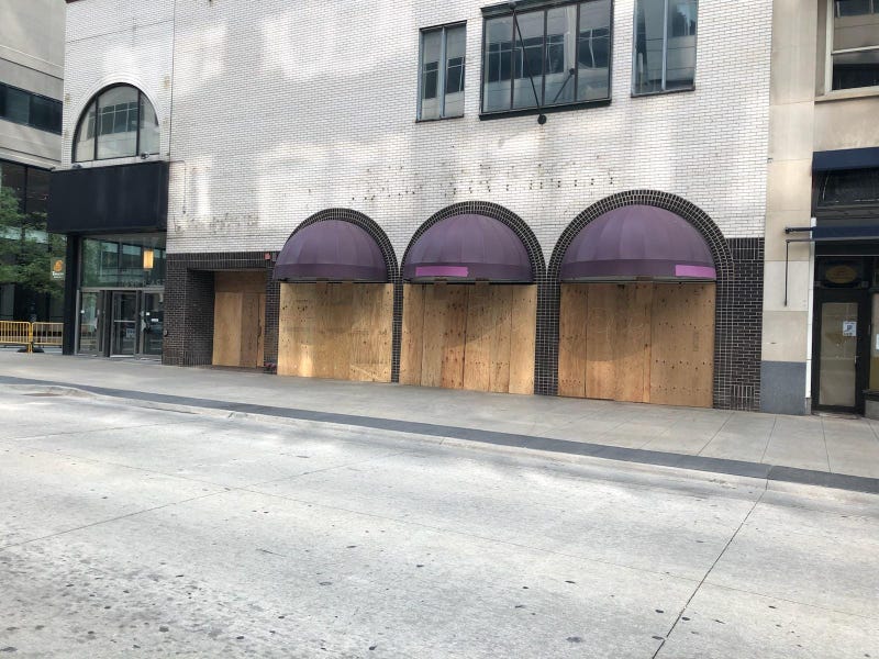 Boarded up buildings, Minneapolis