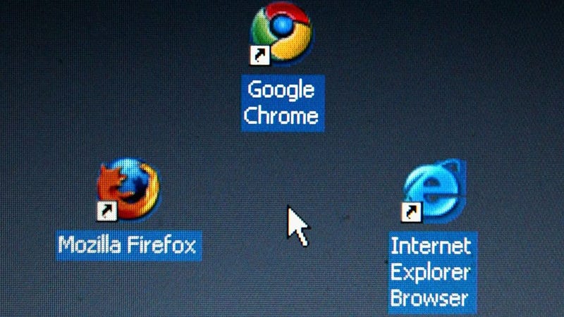 In this photo illustration Google's Chrome browser shortcut, Google Inc.'s new Web browser, is displayed next to Mozilla Firefox shortcut and Microsoft's Internet Explorer browser shortcut, on an laptop.