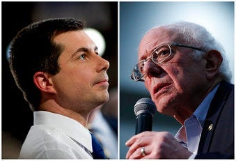 After a daylong delay, partial results from Iowa's Democratic caucuses showed Buttigieg and Sanders ahead of the pack. (AP Photo)