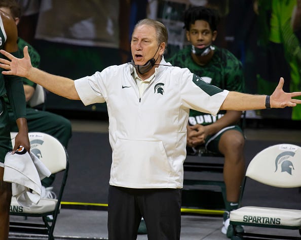 Tom Izzo argues with an official during a Michigan State game. 
