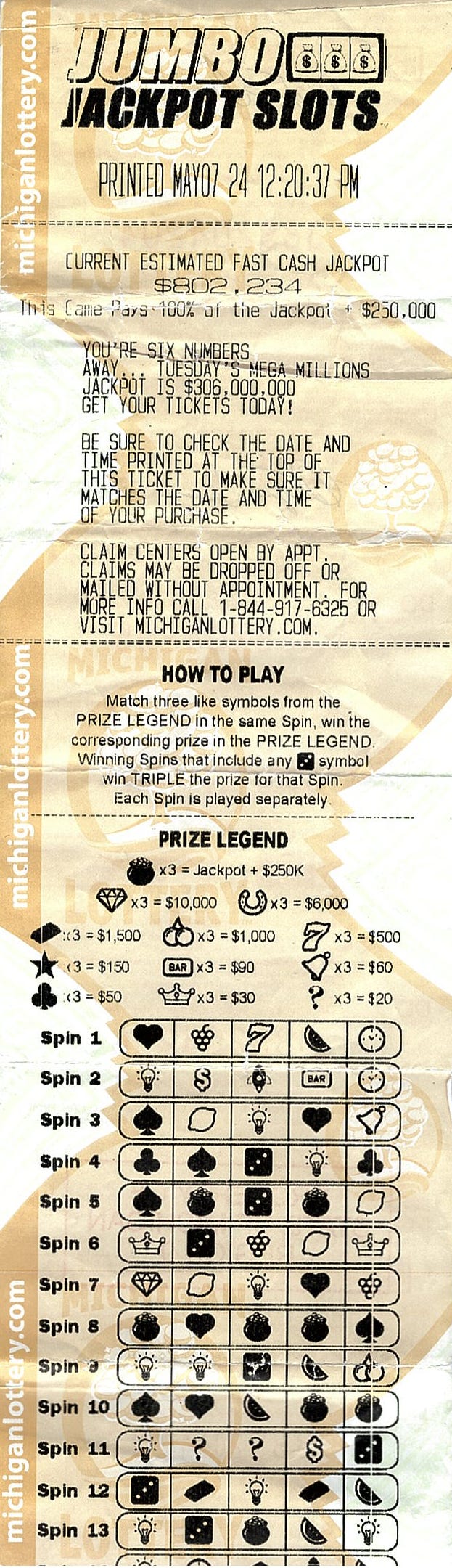 Image of a $1 million winning Fast Cash ticket.