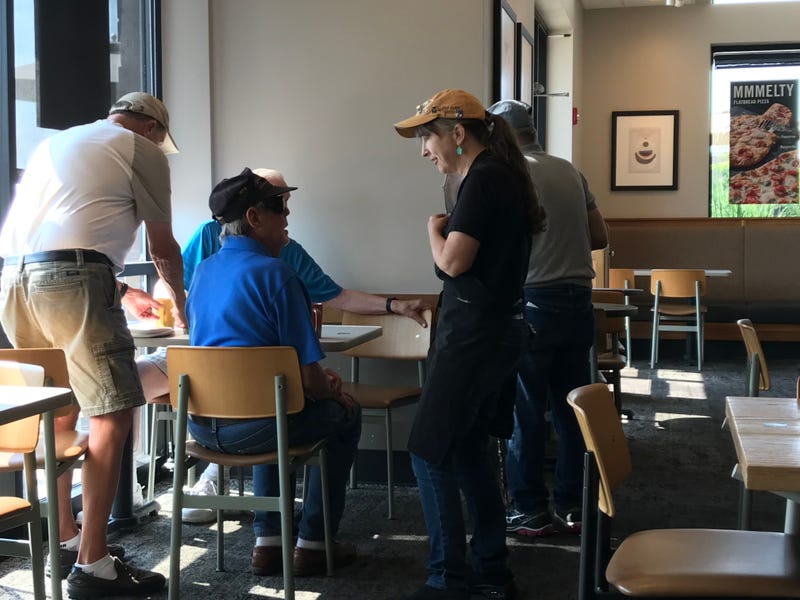 For the past 16 years, Jacque Axelrad has been putting military pins on her Panera hat. They were given to her by a group of veterans who’ve been meeting regularly and have followed her from a Panera in Rolling Meadows to one in Arlington Heights to her current position at the Panera at Randhurst Shopping Center in Mt. Prospect.