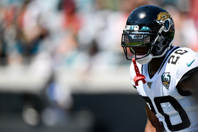 Jalen Ramsey reacts after a play during the second quarter against the Buffalo Bills in the AFC Wild Card playoff football game at EverBank Field in Jacksonville.