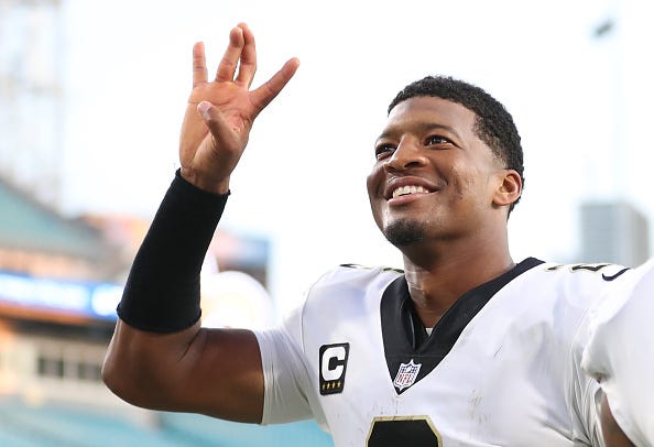 Jameis Winston celebrates a victory.