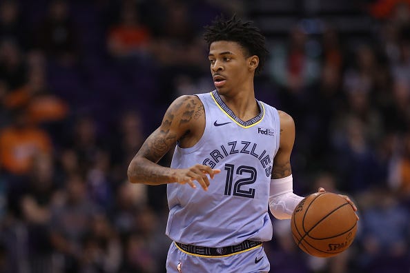 Ja Morant brings the ball up for the Memphis Grizzlies.