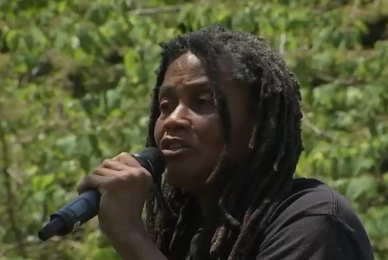 Janine Africa addressed a crowd Saturday in West Philadelphia, following the recent revelation that remains of MOVE members originally ordered destroyed were located in the Medical Examiner's Office.