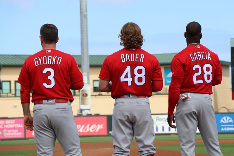 St. Louis Cardinals players in line before spring training game.