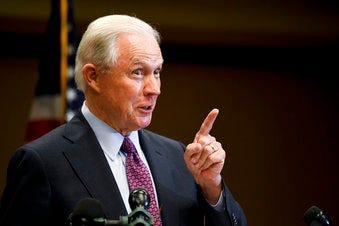 Former U.S. Attorney General Jeff Sessions delivers his concession speech after results are announced in the Alabama GOP primary runoff election, Tuesday, July 14, 2020, in Mobile, Ala. (AP Photo/Julie Bennett)