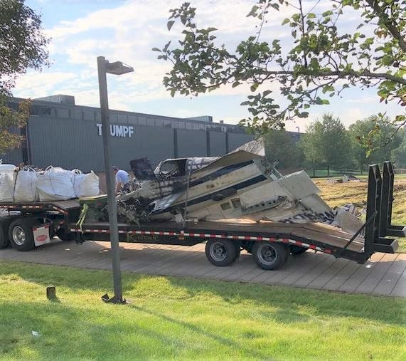 Wreckage from the Cessna that crashed in Farmington, CT on 9/2/21