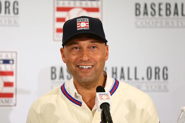 Derek Jeter speaks after he is voted into the Baseball Hall of Fame. 