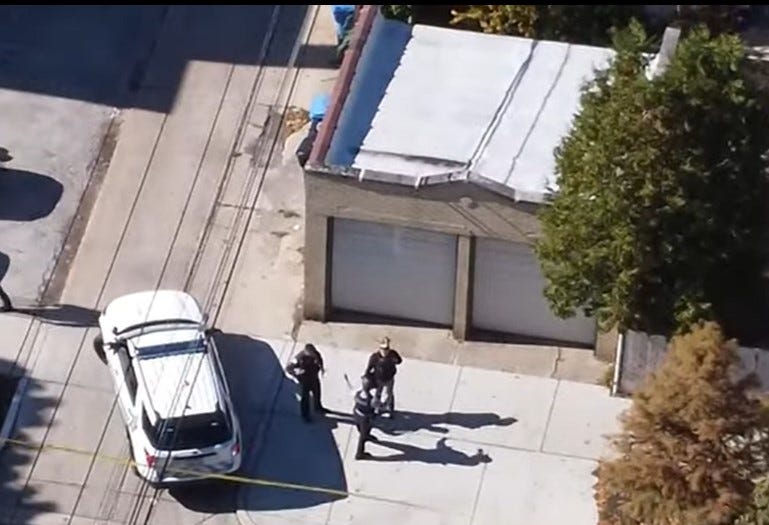 aerial shot of Saturday's crime scene in West Ridge