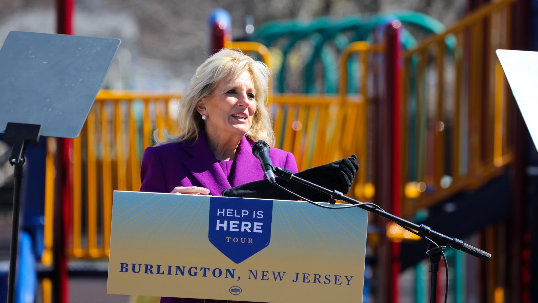 First lady visits Burlington school to tout COVID-19 rescue plan's impact on child care, small business