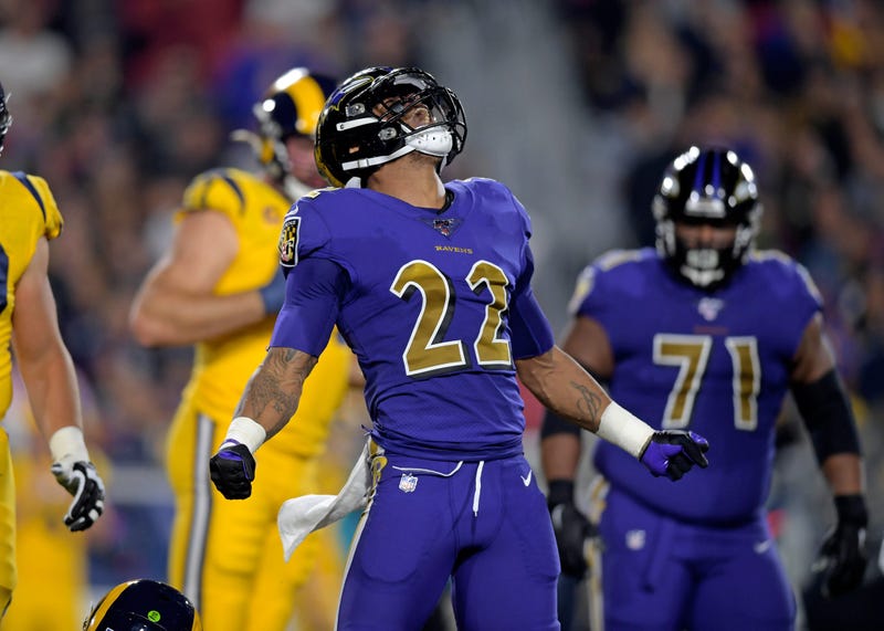 Jimmy Smith reacts after sacking Jared Goff.