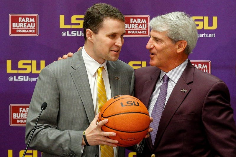 Mar 22, 2017; Baton Rouge, LA, USA; LSU Tigers athletic director Joe Alleva introduces new basketball head coach Will Wade during a press conference at the LSU Student Union.