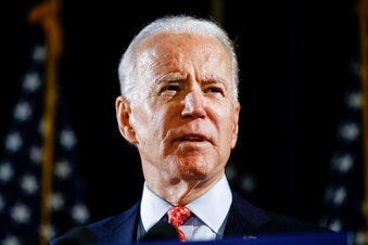 FILE - In this March 12, 2020, file photo, Democratic presidential candidate former Vice President Joe Biden speaks in Wilmington, Del. (AP Photo/Matt Rourke)