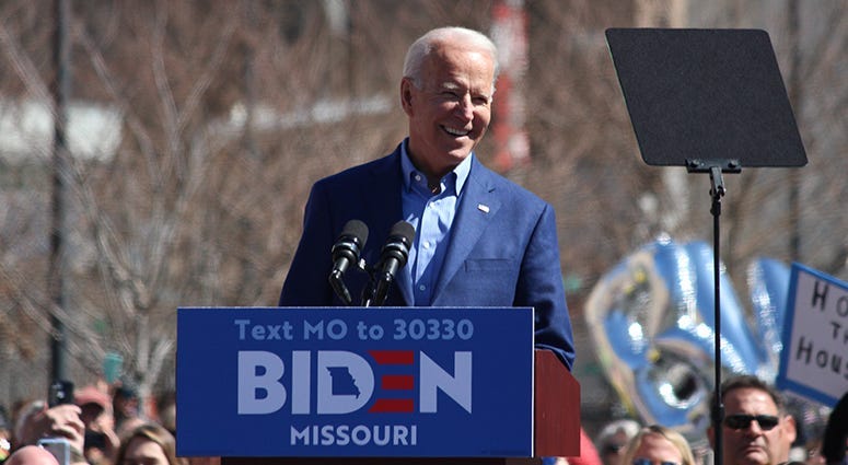 Joe Biden speaks to a crowd in St. Louis Missouri