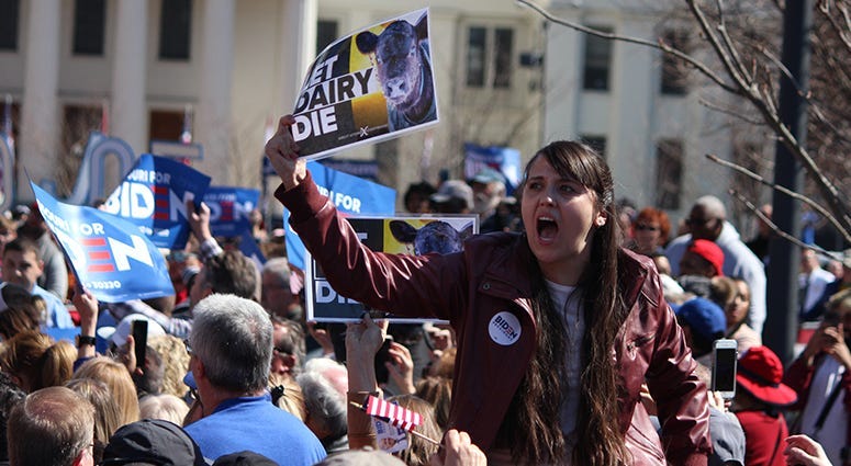 Let Dairy Die protesters at the Joe Biden rally in St. Louis Missouri